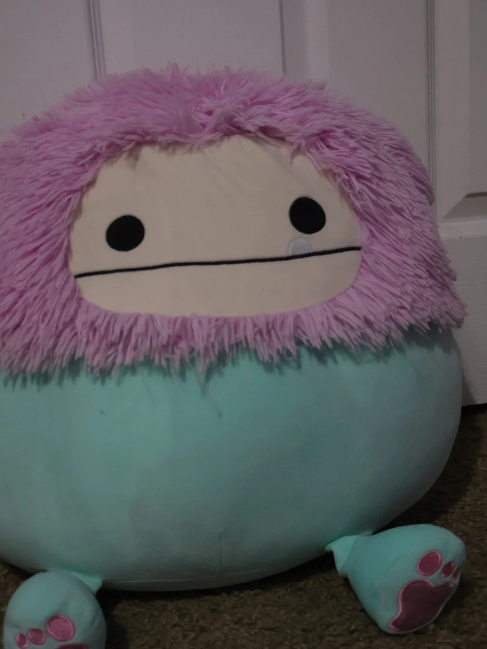 Plush Monster Pillow - Pink Furry Top, Mint Body